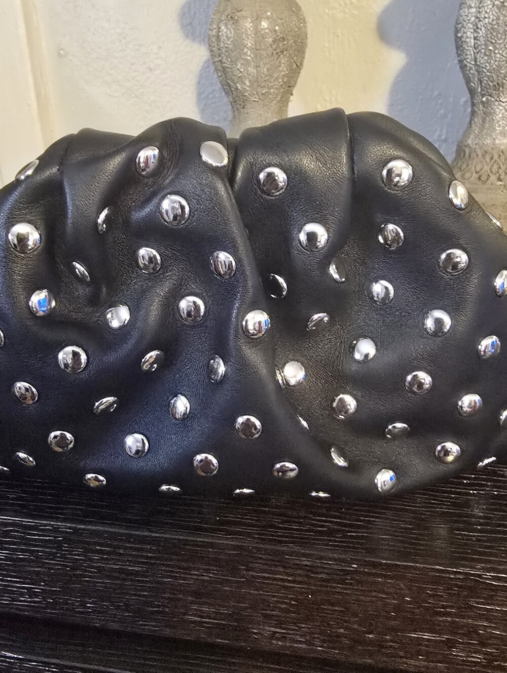 Loeffler Randall Bailey Black Leather Studded Clutch Bag Silver Studs